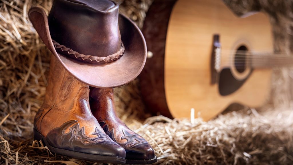 Miami Dade Country Fest, santiags et chapeau de cow-boy avec guitare
